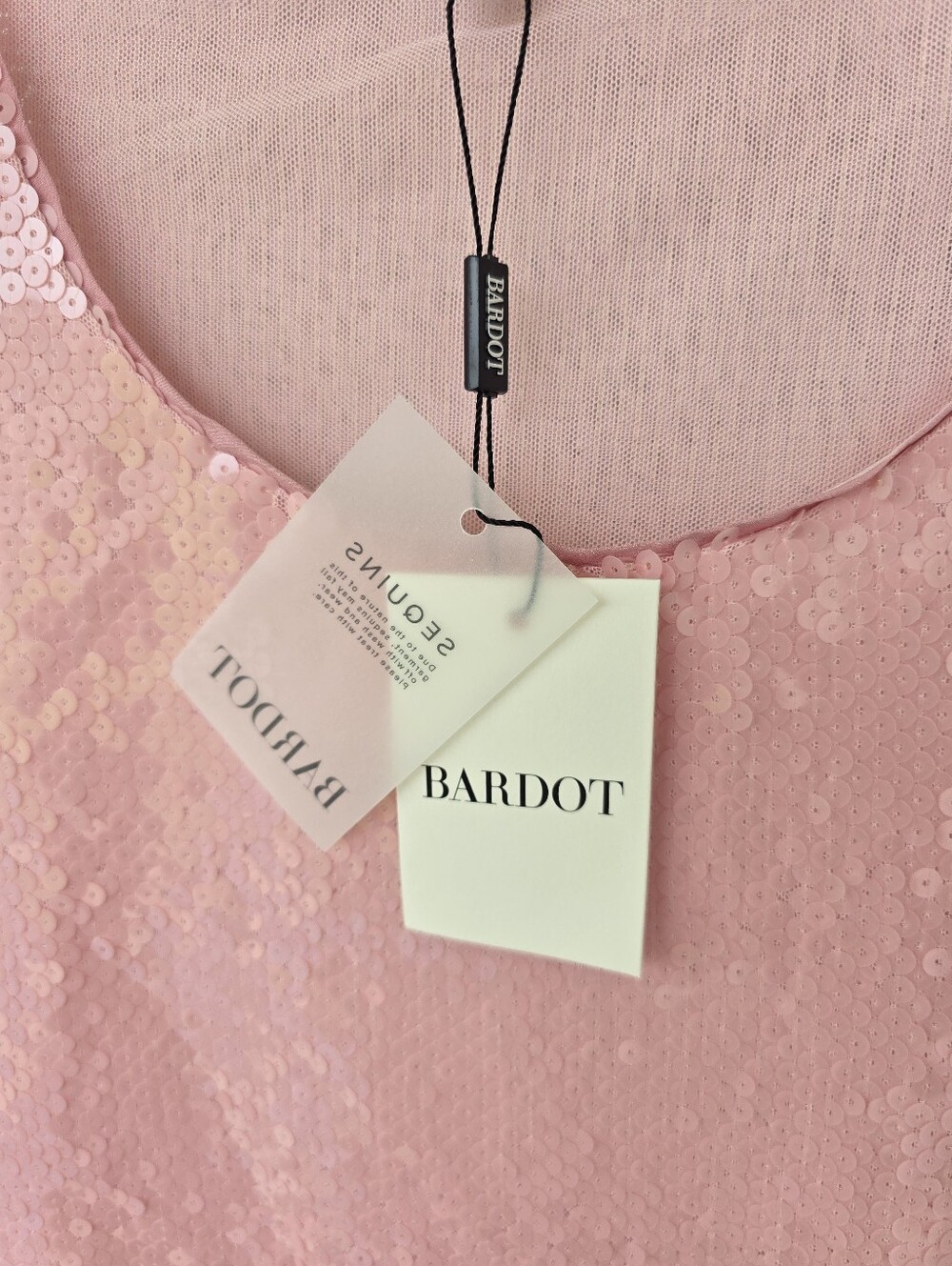 Anthropologie Bardot Pink Sequin Dress Sz S Long Sleeve Scoop Neck Cocktail NWT - Picture 5 of 10